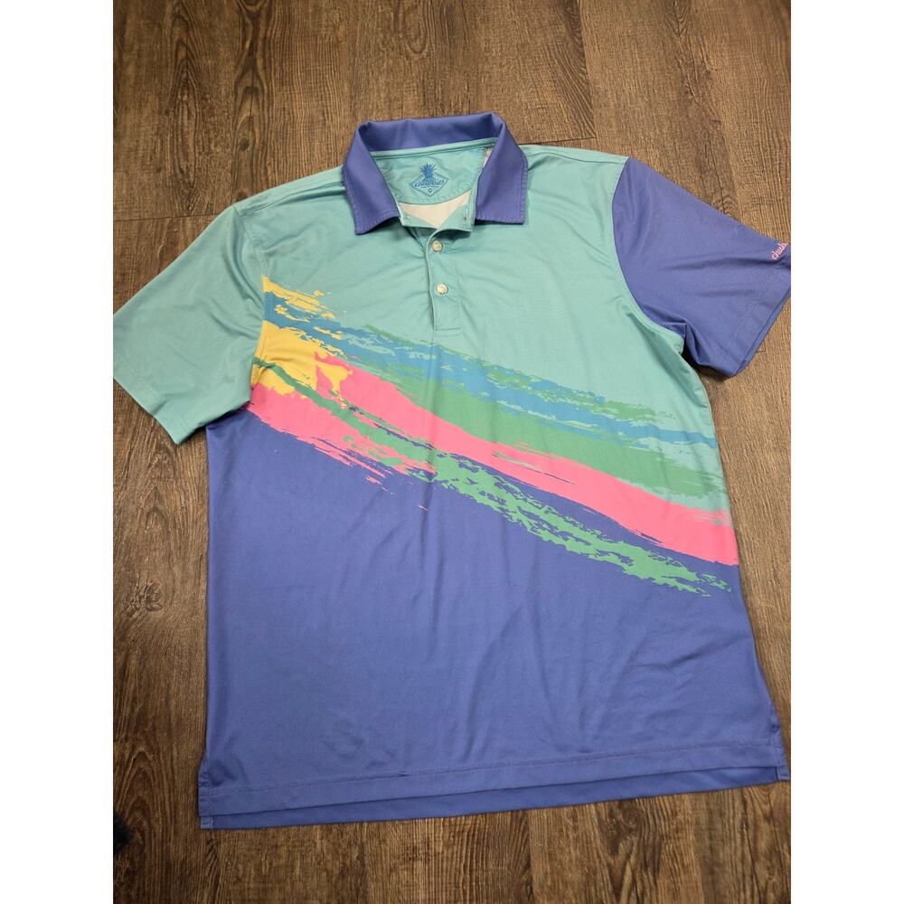Chubbies Polo Shirt Tennis Champ Short Sleeve Golf Colorful Neon Splash Medium